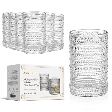 Amzcku Vintage Highball Glasses Set Elegant Durable Dishwasher Safe