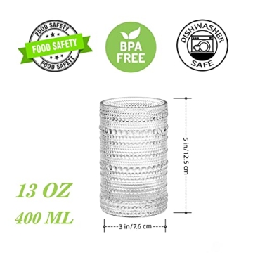 Amzcku Vintage Highball Glasses Set Elegant Durable Dishwasher Safe