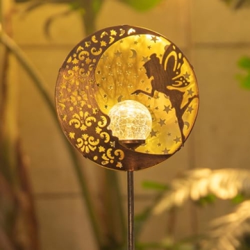 Tryme Solar Fairy Garden Lights - Moon Star Glass Globe Pathway Stake, Waterproof Outdoor Decorative...