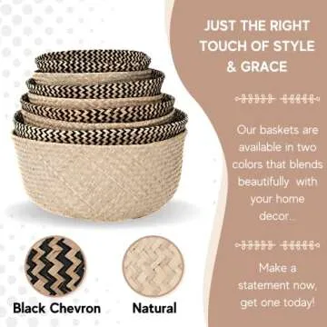 Sona Home Seagrass Basket – Small Natural Woven Straw Basket, 4 Sizes 2 Colors, Plant Baskets Indoor, Blanket Holder, Round Wicker Basket, Home Boho Décor, for Picnic, Yoga Mat, & Laundry