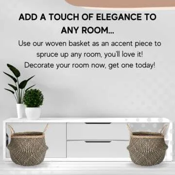 Sona Home Seagrass Basket – Small Natural Woven Straw Basket, 4 Sizes 2 Colors, Plant Baskets Indoor, Blanket Holder, Round Wicker Basket, Home Boho Décor, for Picnic, Yoga Mat, & Laundry