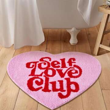 Aldopein Cute Hot Pink Small Area Rugs for Bedroom Bathroom Living Room College Dorm Aesthetic, Heart Shaped Modern Y2K Preppy Rug, Funky Trendy Bath Mat Soft Shaggy Bathroom Rugs Non Slip Washable