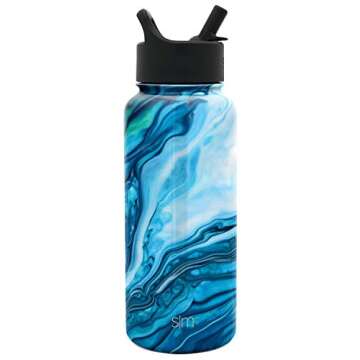 Simple Modern Water Bottle with Straw Lid Vacuum Insulated Stainless Steel Metal Thermos Bottles | Reusable Leak Proof BPA-Free Flask for Gym, Travel, Sports | Summit Collection | 32oz, Ocean Geode