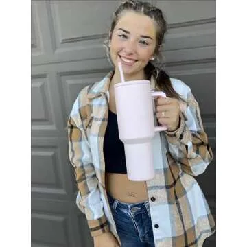 GOGOJOVE 40 oz Tumbler with Handle and Straw Lid,Double Vacuum Stainless Steel Water Bottle,Insulated Cup for Water, Iced Tea or Coffee,Keep Hot/Cold for Hours (Twired in Tulle)