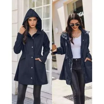 Zeagoo Rain Jacket Women Lightweight Waterproof Jacket Hooded Rain Coats for Women Outdoor Windbreaker Navy Blue L