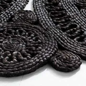 Handmade 6' Round Black Jute Area Rug for Homes