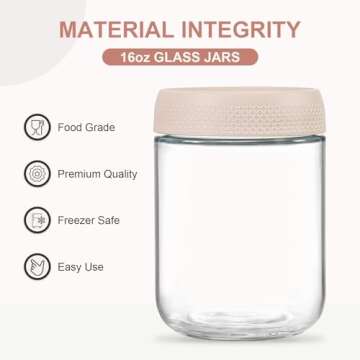 NETANY 3-pack 16oz Glass jars with Airtight Lids, Overnight Oats Containers with Lids, Wide mouth Ma...