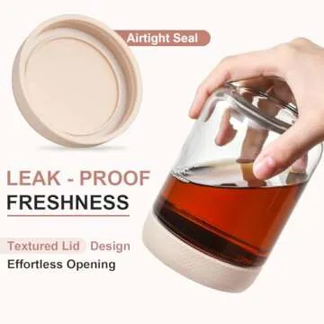 NETANY 3-pack 16oz Glass jars with Airtight Lids, Overnight Oats Containers with Lids, Wide mouth Mason Salad jars, Glass Food Storage Containers for Snacks Yogurt Spice Sugar-Beige