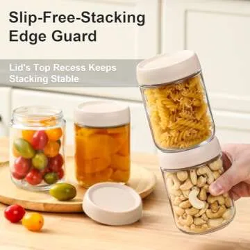 NETANY 3-pack 16oz Glass jars with Airtight Lids, Overnight Oats Containers with Lids, Wide mouth Mason Salad jars, Glass Food Storage Containers for Snacks Yogurt Spice Sugar-Beige