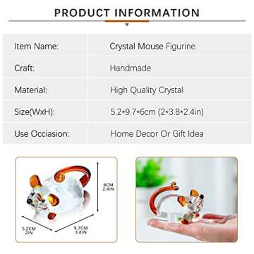 HDCRYSTALGIFTS 4'' Crystal Mouse Figurine Collectibles Mini Lucky Rat Statue Chinese Zodiac Paperwei...