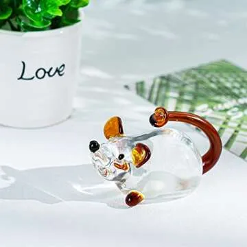 HDCRYSTALGIFTS 4'' Crystal Mouse Figurine Collectibles Mini Lucky Rat Statue Chinese Zodiac Paperweight Feng Shui Sculpture for Wealth Amulet Home Decoration Gift