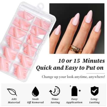 Lifextol 240PC Pink Almond Press on Nails Medium Fake Nails Press ons, False Acrylic Nails Press on Nails Almond Glue on Nails Artificial Nail Tips Fingernails Stick on Nails with Glue&Adhesive Tabs