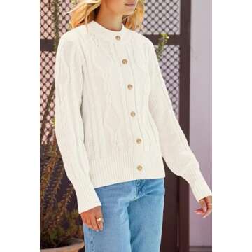 MEROKEETY Women's 2024 Fall Long Sleeve Sweater Cardigan Cable Knit Open Front Button Outwear Coats, Beige, M