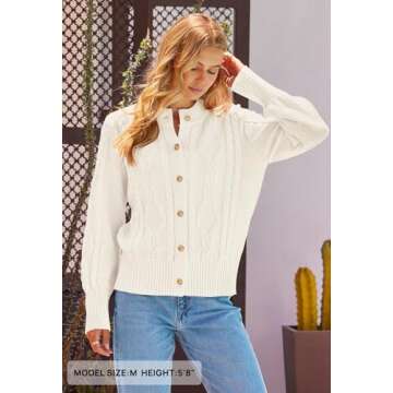 MEROKEETY Women's 2024 Fall Long Sleeve Sweater Cardigan Cable Knit Open Front Button Outwear Coats, Beige, M