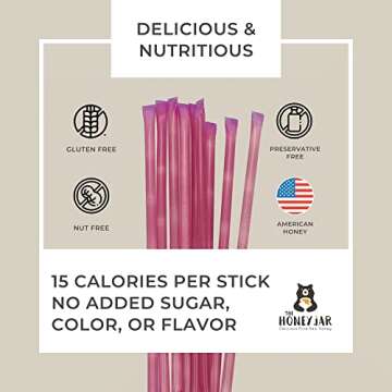 The Honey Jar Raspberry Flavored Honey Sticks - Pure Honey Straws For Tea, Coffee, or a Healthy Treat - One Teaspoon of Flavored Honey Per Stick - Made In The USA with Real Honey - (100 Count)