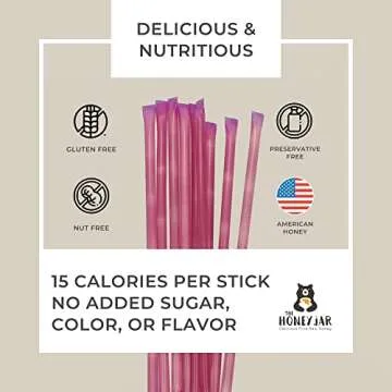 The Honey Jar Raspberry Flavored Honey Sticks - Pure Honey Straws For Tea, Coffee, or a Healthy Treat - One Teaspoon of Flavored Honey Per Stick - Made In The USA with Real Honey - (100 Count)