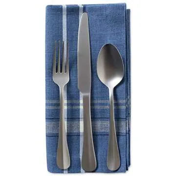 DII French Stripe Tabletop Collection Farmhouse Style Dining Table Linen Napkin Set, 20x20, Blue Chambray, 6 Piece