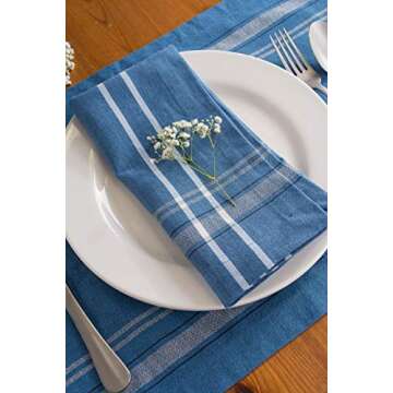 DII French Stripe Tabletop Collection Farmhouse Style Dining Table Linen Napkin Set, 20x20, Blue Chambray, 6 Piece
