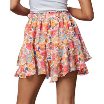 siliteelon Flowy Shorts for Women Casual Boho Floral Skorts Ruffle Mini Skirts Running Tennis Butter...