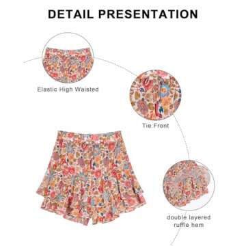 siliteelon Flowy Shorts for Women Casual Boho Floral Skorts Ruffle Mini Skirts Running Tennis Butterfly Shorts Chiffon Shorts- Blue Red Floral XL