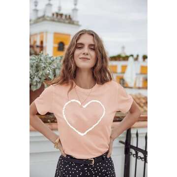 Love Heart Graphic Shirts for Women Valentine's Day T Shirt Teen Girls Cute Lover Gift Tee Top
