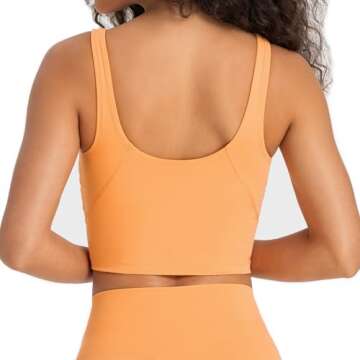 Lemedy Women Sports Bra Longline Crop Tank Top Padded Workout Running Yoga (M, A-Light Orange)
