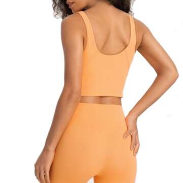 Lemedy Women Sports Bra Longline Crop Tank Top Padded Workout Running Yoga (M, A-Light Orange)