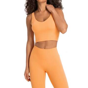 Lemedy Women Sports Bra Longline Crop Tank Top Padded Workout Running Yoga (M, A-Light Orange)