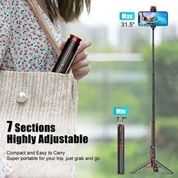 CAFELE Selfie Stick Tripod,Extendable Phone Tripod Stand with Detachable Bluetooth Remote,7.68-31.5 Inch Tripod Stand