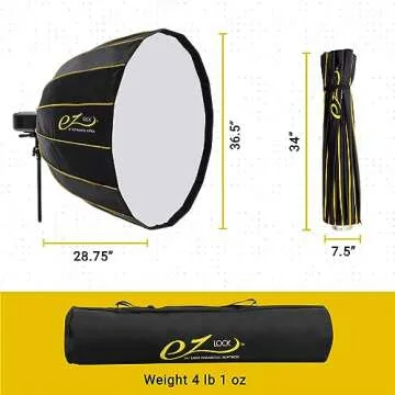 Glow EZ Lock 38" Deep Parabolic Quick Softbox, 16-Sided Parabolic Softbox Opens Up and Closes Down 'Umbrella' Style, this Bowens Mount Softbox with Quick Speedring Swap is an Ideal Speedlight Soft box