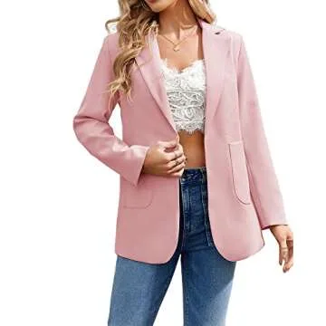 Cnkwei Womens Casual Blazers Open Front Long Sleeve Lapel Collar Work Office Jacket Pink
