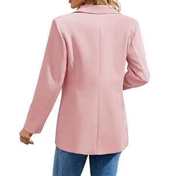 Cnkwei Womens Casual Blazers Open Front Long Sleeve Lapel Collar Work Office Jacket Pink