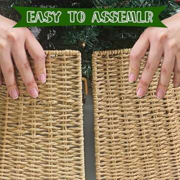 Rattan Christmas Tree Collar,26" Rustic Christmas Tree Ring,Tree Skirt,Handcrafted Natural Woven Chr...