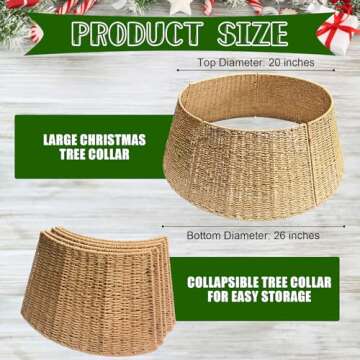 Rattan Christmas Tree Collar,26" Rustic Christmas Tree Ring,Tree Skirt,Handcrafted Natural Woven Christmas Tree Base Cover Christmas Decorations for Tree