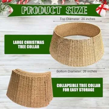 Rattan Christmas Tree Collar,26" Rustic Christmas Tree Ring,Tree Skirt,Handcrafted Natural Woven Christmas Tree Base Cover Christmas Decorations for Tree