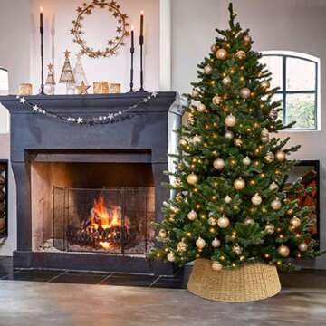 Rattan Christmas Tree Collar,26" Rustic Christmas Tree Ring,Tree Skirt,Handcrafted Natural Woven Christmas Tree Base Cover Christmas Decorations for Tree