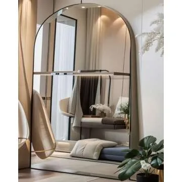KOMCOTE Floor Mirror, Oversized Full Length Mirror, Arch Mirror Full Length, Arched Floor Mirror, 81"x41" Wall Mirror Full Length, Bedroom Mirror Full Length, Black Floor Mirror for Living Room