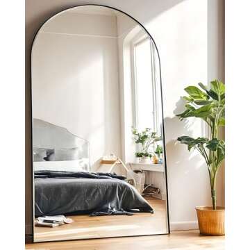 KOMCOTE Floor Mirror, Oversized Full Length Mirror, Arch Mirror Full Length, Arched Floor Mirror, 81"x41" Wall Mirror Full Length, Bedroom Mirror Full Length, Black Floor Mirror for Living Room