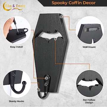 Ella & Emma Wall Mounted Coffin-Shaped Key Holder - Gothic Home Decor Wall Hanger with Hook - Gothic...