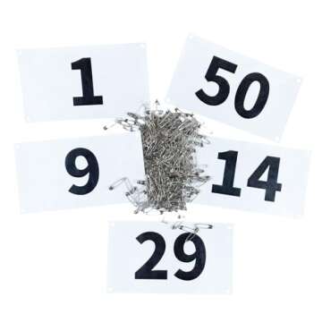 UISKOOPW Tyvek Race Bibs Running Numbers with Safety Pins, Audition Numbers|Tryout Numbers 1-500 for Marathon Runners Events Sports Games (White [4"x7"] 1-50)