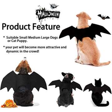 Tealots Halloween Dog Costume Pet Bat Wings for Adjustable Funny Cat Bat Wings Party Outfit Cosplay Apparel for Small Medium Large Dogs Doggy (L)