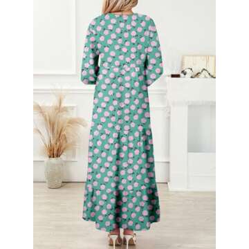 Dokotoo Womens Spring Dresses Lantern Long Sleeve Dress V Neck Maxi Dress Smocked Ruffle Boho Dress Casual Beach Dresses for Women Vacation X-Large Green