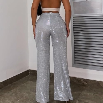 Velius Sparkly Wide Leg Pants for Stylish Women