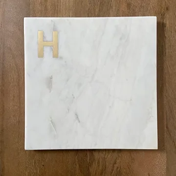 Personalized Marble Cheese Board with Brass Initial - Boards by Bleu