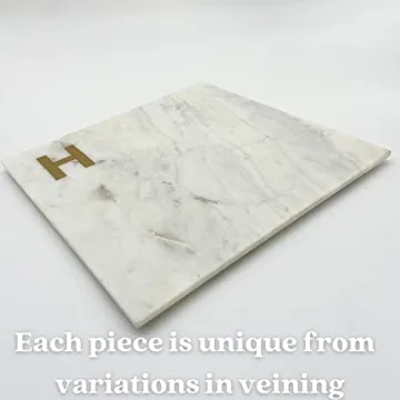 Personalized Marble Cheese Board with Brass Initial - Boards by Bleu
