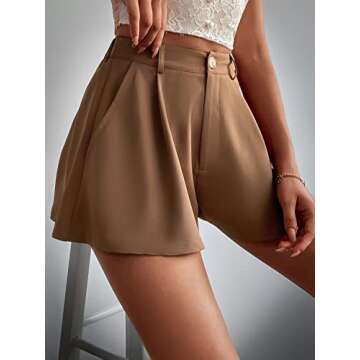 Floerns Women's Solid High Waisted Wide Leg Casual Pleated Shorts with Pocket Brown XS