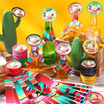 Panitay 100 Pcs Mexico Party Favors Mini Sombrero Hats with Mexican Beer Poncho Mini Serapes Mexican...