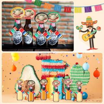 Panitay 100 Pcs Mexico Party Favors Mini Sombrero Hats with Mexican Beer Poncho Mini Serapes Mexican Decorations for Bottles Cinco De Mayo Party Supplies
