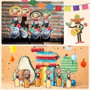Panitay 100 Pcs Mexico Party Favors Mini Sombrero Hats with Mexican Beer Poncho Mini Serapes Mexican Decorations for Bottles Cinco De Mayo Party Supplies