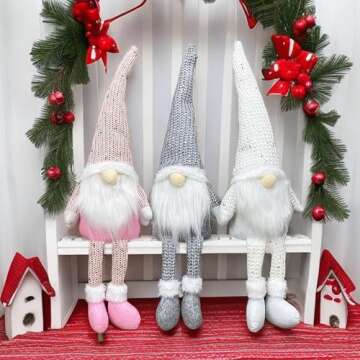 KoveYzao Christmas Ornaments Dwarf, Holiday Xmas Decoration Gnome Plush Toys, Indoor Faceless Old Man Doll with Hanging Legs, Christmas Decoration for Christmas Tree Shop Window Fireplace (White)